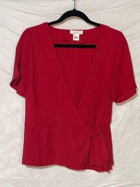 URBAN Romantics Red Wrap-Style V-Neck Short Sleeve Blouse